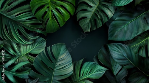 Wallpaper Mural A close-up of lush green leaves creating a natural frame around a dark background. Torontodigital.ca