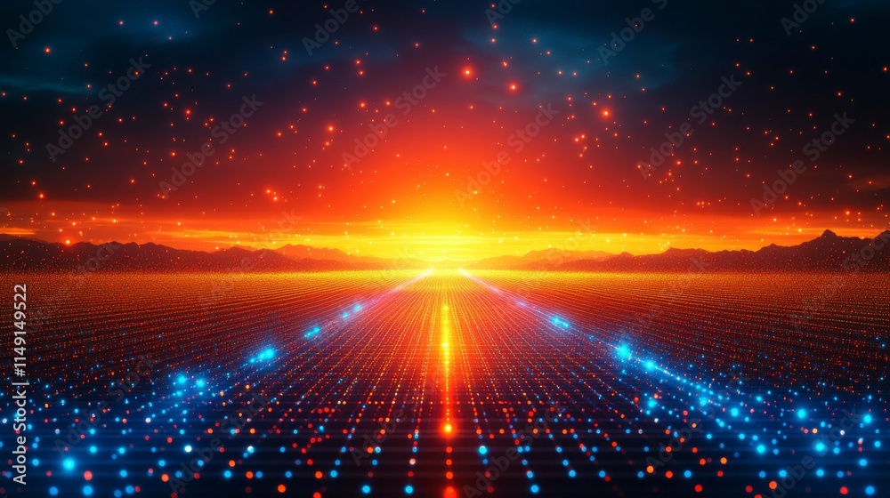 Obraz premium Abstract digital network background with a complex grid pattern, featuring wire mesh lines that convey a sense of interconnectedness and advanced technology for futuristic designs.