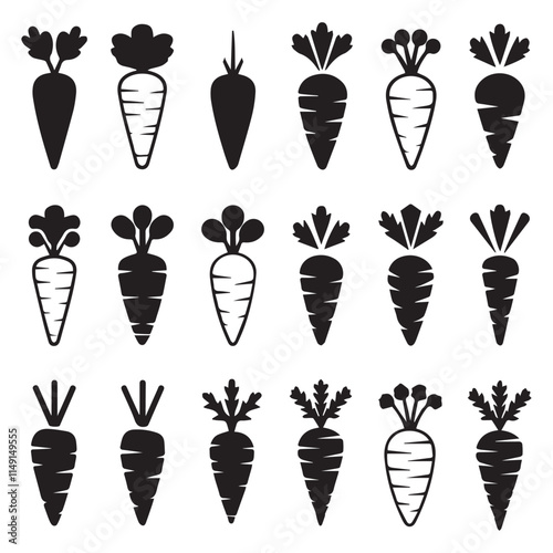 Set of Black and White Carrot Icons bundle design.