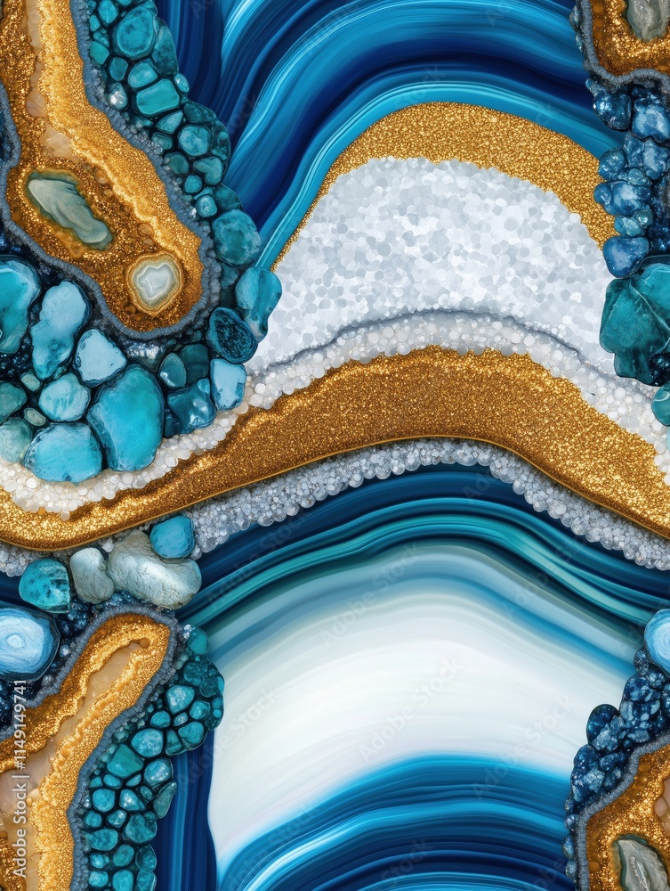 Obraz premium Abstract geode-inspired design with teal, gold, and white layers