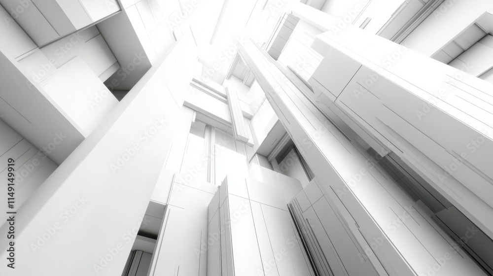 Obraz premium Clean white geometric pattern background with sharp, digitally generated shapes, offering a professional and minimalist aesthetic for business, technology, or innovation-focused designs.