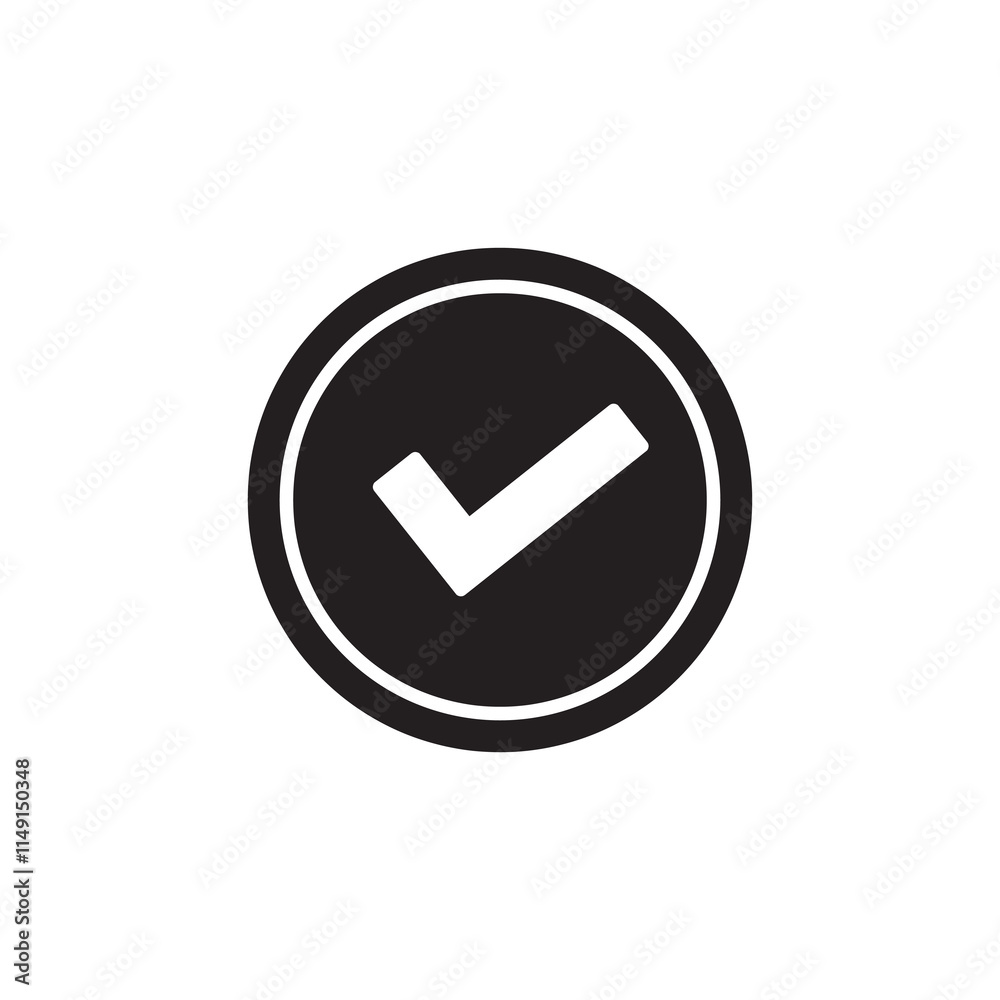 Checkmark in a circle vector flat black trendy style illustration for web and app..eps Checkmark in a circle vector flat black trendy style illustration for web and app..eps