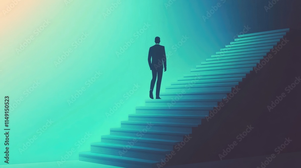 Business leader ascending staircase, success metaphor, flat vector illustration - Business leader ascending staircase, success metaphor, flat vector illustration -