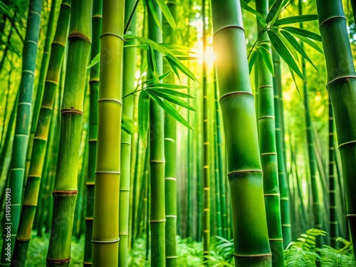 Lush Green Bamboo Garden Abstract Tropical Jungle Botanical Background Stock Photo