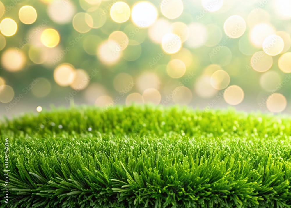 Lush Green Synthetic Grass Carpet on White Background - Bokeh Effect Stock Photo Lush Green Synthetic Grass Carpet on White Background - Bokeh Effect Stock Photo