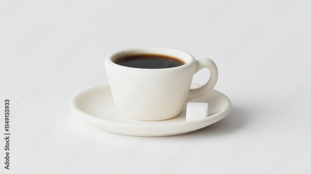 A detailed image of a freshly brewed espresso in a small white cup, with a saucer holding a single sugar cube, all against a white background to emphasize the coffee's rich color and texture. A detailed image of a freshly brewed espresso in a small white cup, with a saucer holding a single sugar cube, all against a white background to emphasize the coffee's rich color and texture.