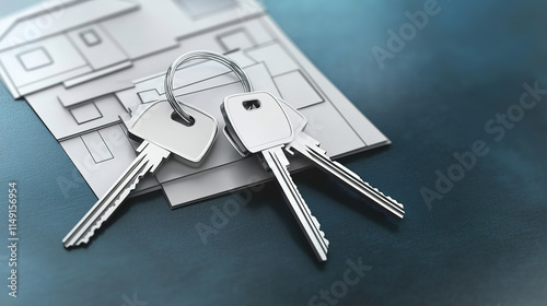 Mortgage, investment, real estate and property concept - close up of house keys. 3d rendering