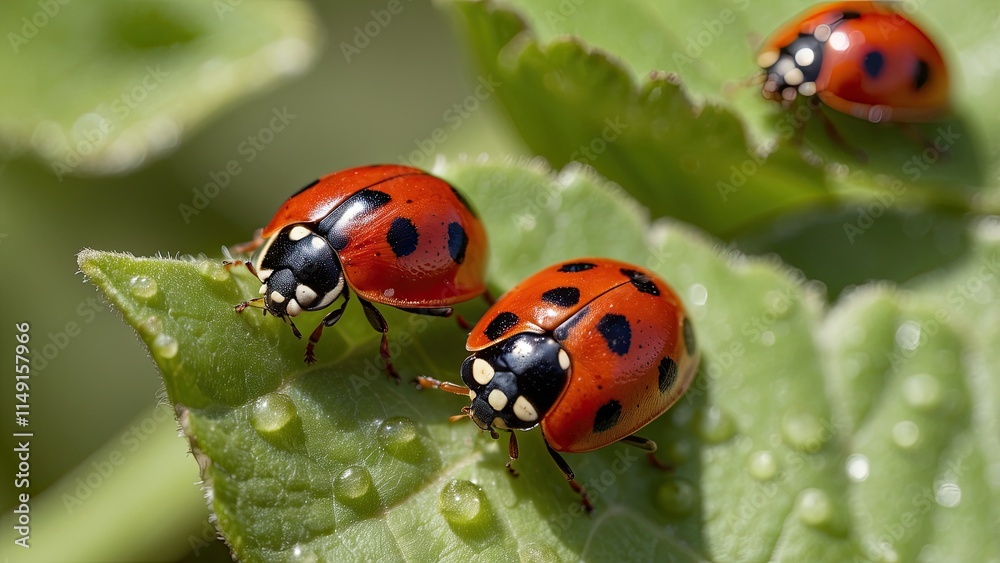 In an aphid-infested garden, ladybugs appear as a natural pest control measure. In an aphid-infested garden, ladybugs appear as a natural pest control measure.