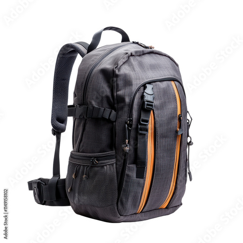 Sleek black backpack with orange accents