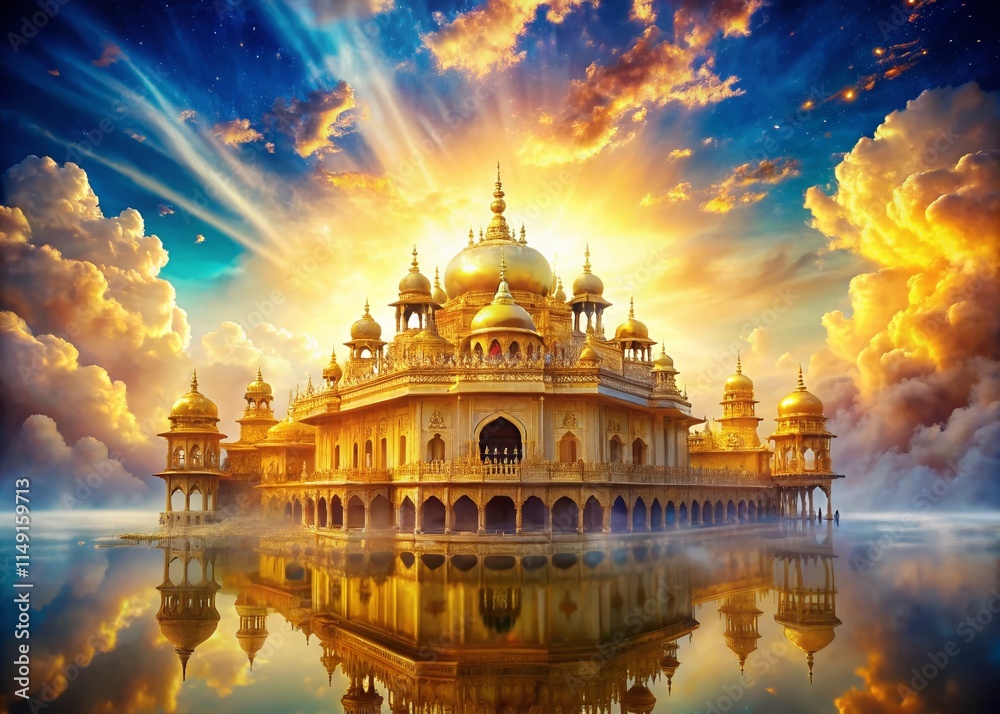 Obraz premium Luxurious Golden Palace Double Exposure: Dreamlike Architectural Fantasy