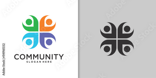 Creative people family logo design. Symbol icon for family, social group, community.