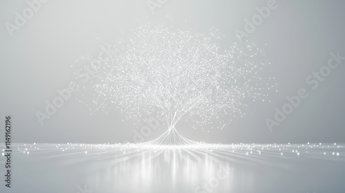 Ethereal Digital Tree with Glowing Particles on Minimalist Background