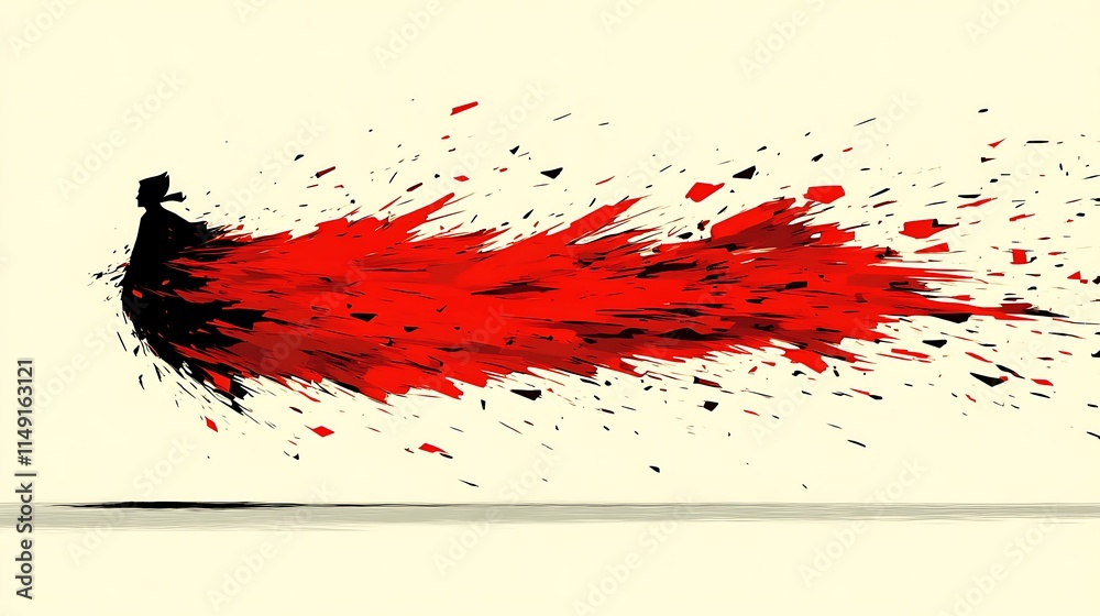 Abstract Red Burst Silhouette Figure Movement Abstract Red Burst Silhouette Figure Movement