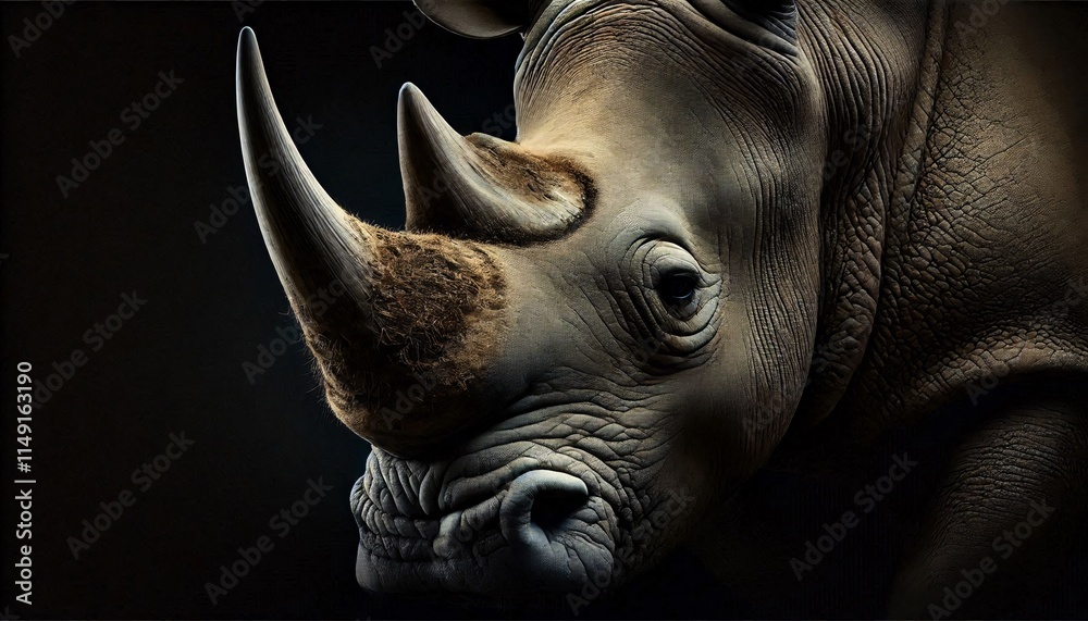 Intense Profile of a Rhino with Prominent Horns Intense Profile of a Rhino with Prominent Horns