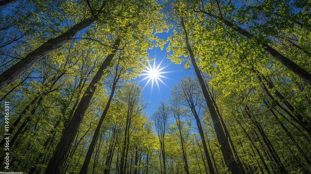 Obraz premium Sunlight Streaming Through a Springtime Forest