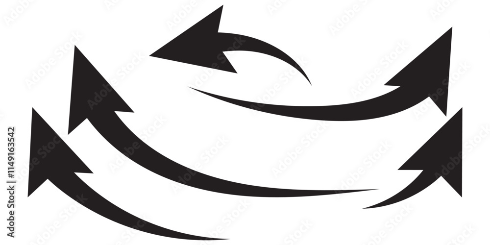 Arrow up icons. Set of curve rise increase arrows. Growth pictogram isolated. Vector illustration.