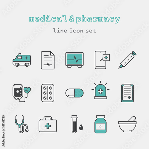 medical and pharmacy icon set