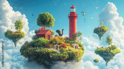 Fantasy Floating Islands with a Lighthouse