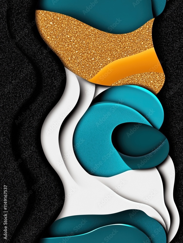 Abstract Layered Design with Gold, Teal, and Black Highlights Abstract Layered Design with Gold, Teal, and Black Highlights