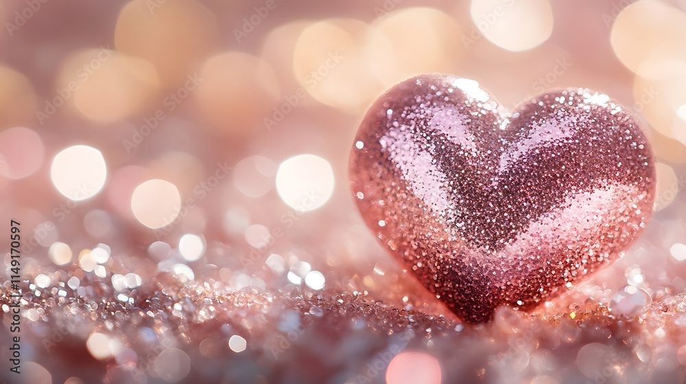 Sparkling heart decoration romantic setting close-up soft focus Sparkling heart decoration romantic setting close-up soft focus