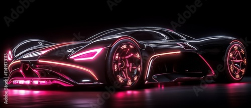 Wallpaper Mural Futuristic black sports car with pink neon lights. Torontodigital.ca