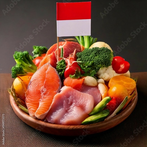 a poster for healthy food with a red and white flag Indonesia National Nutrition Day photo