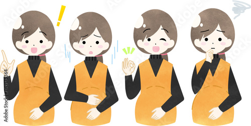 妊婦の上半身の水彩風イラストセット