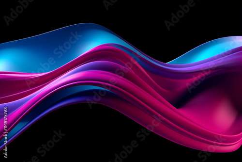 3D render of abstract, smooth, and flowing waves in bold magenta and cyan colors, with bright neon-like accents photo