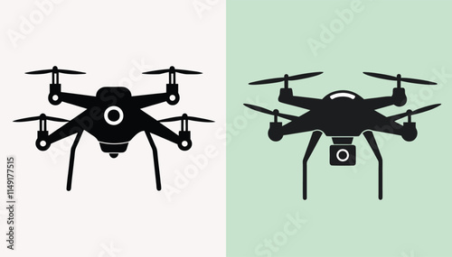 ,Minimalist drone illustration, side view and front view, black silhouette.