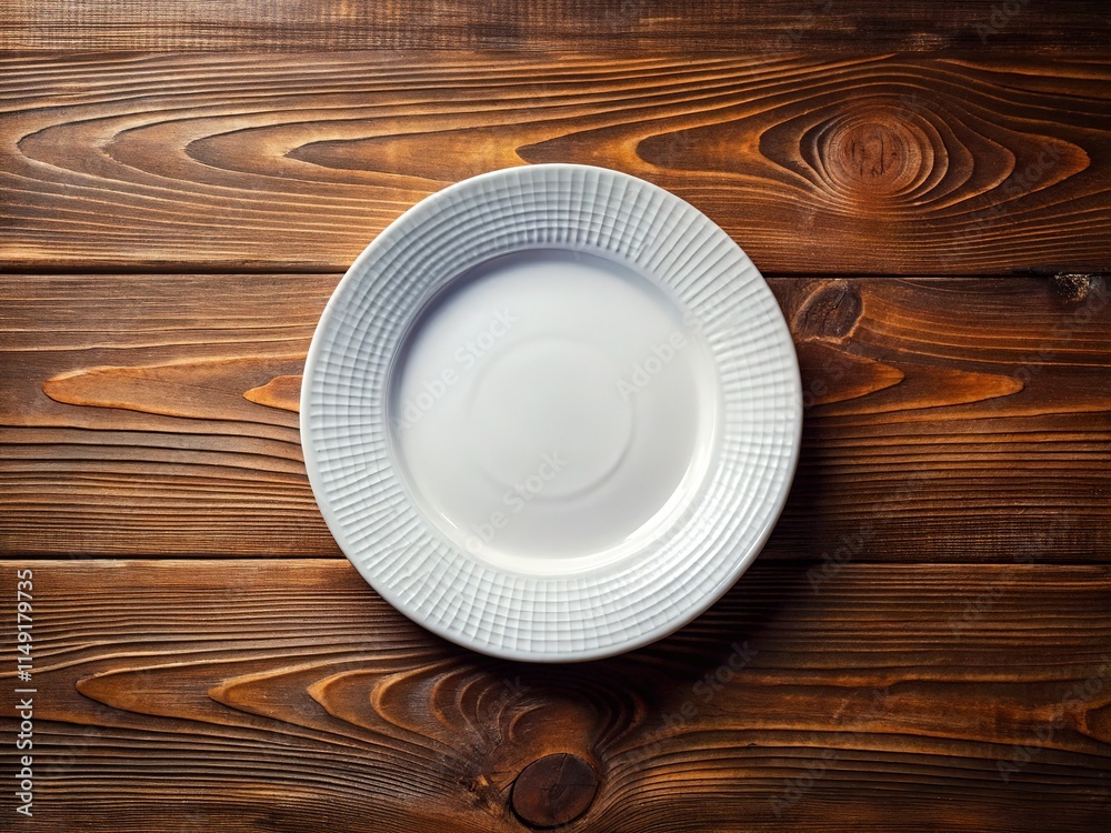 Minimalist White Plate on Textured Wood Table Minimalist White Plate on Textured Wood Table