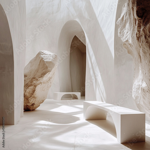 Minimalist Interior with Stone and Arched Architecture