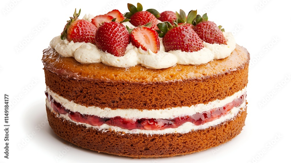 Delicious strawberry cream cake, two layers, fresh strawberries. Delicious strawberry cream cake, two layers, fresh strawberries.