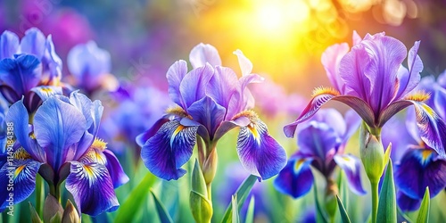 Spring Irises: Purple and Blue Close-Up