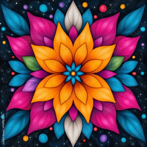 Wallpaper Mural A colorful flower with a blue center is surrounded by a blue background Torontodigital.ca