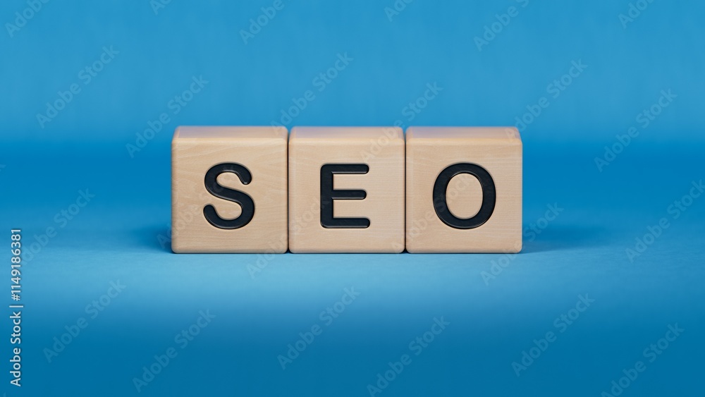 SEO word on ordered block cubes, website or search engine optimization idea, wooden block cubes with SEO text.Business Concept.3D rendering on blue background. SEO word on ordered block cubes, website or search engine optimization idea, wooden block cubes with SEO text.Business Concept.3D rendering on blue background.