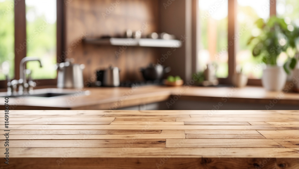 Empty Brown Wooden Table Top: A Versatile Surface for Design