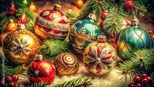 Antique Christmas balls evoke old-fashioned festive cheer.