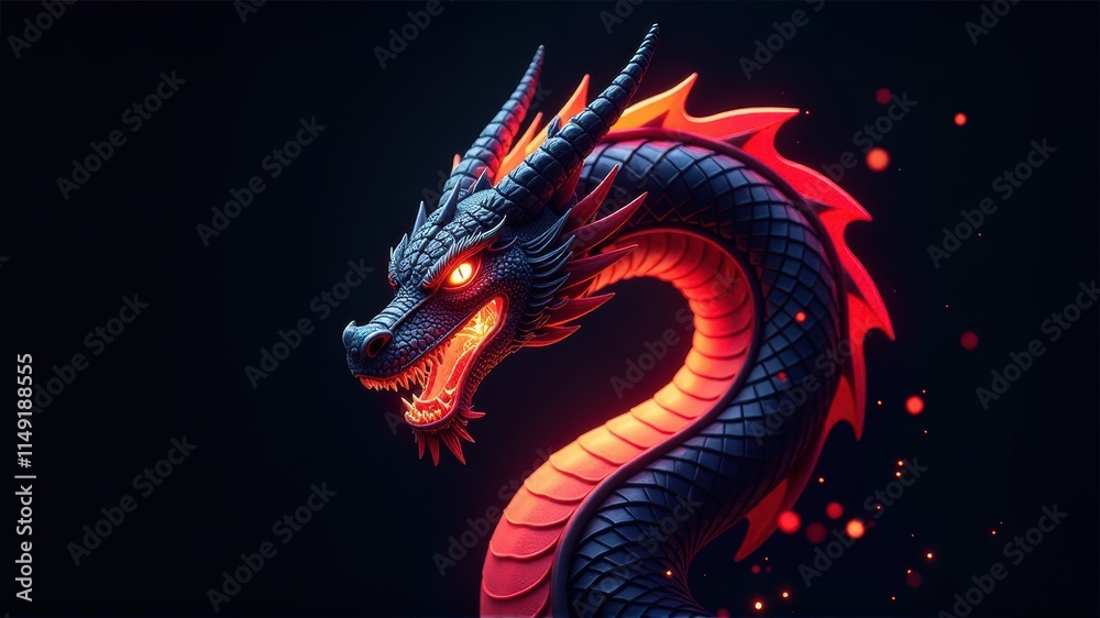 Obraz premium Fiery Dragon Head and Neck
