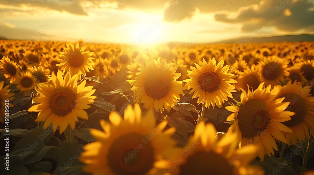 Fototapeta premium Sunflower field at sunset nature photography rural landscape