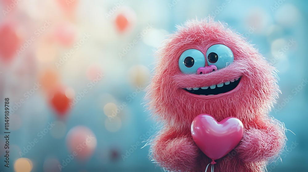Fototapeta premium Cute character holding heart playful setting digital art joyful vibe