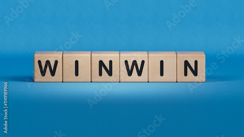 Win-Win on wooden cubes. Business. Strategy.close up of wooden elements,Business Concept.3D rendering on blue background.