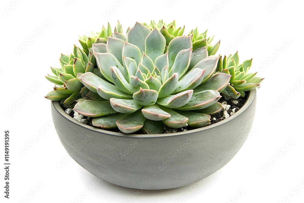 succulent plant in a small round pot isolated on white background succulent plant in a small round pot isolated on white background