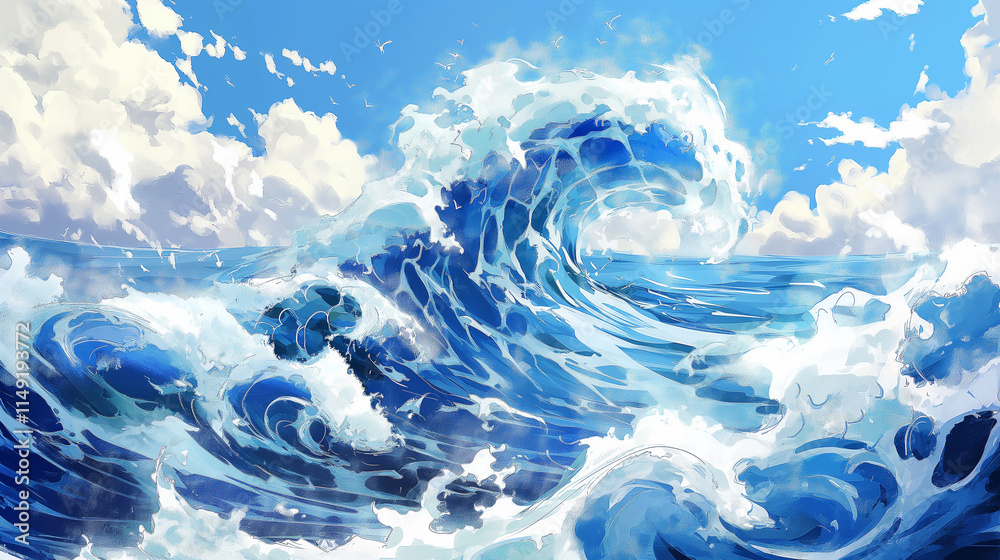 Azure Waves of the Anime Seascape in Ethereal Blue Hues Azure Waves of the Anime Seascape in Ethereal Blue Hues