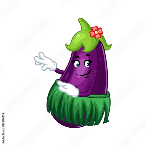 Eggplant hula dancer cartoon character.