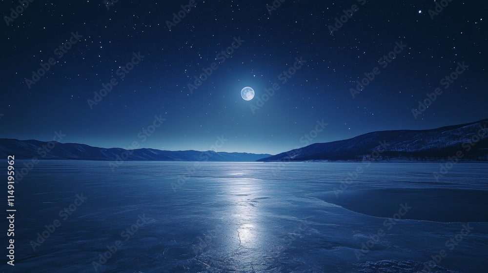 Fototapeta premium Frozen Lake Baikal at Night
