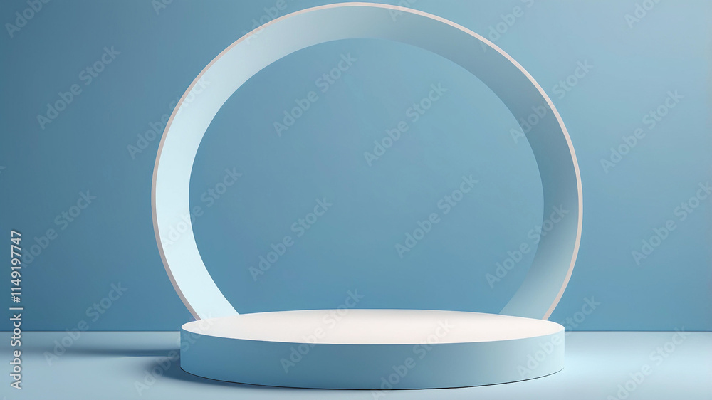 Soft blue podium mockup for versatile product presentations in a modern setting