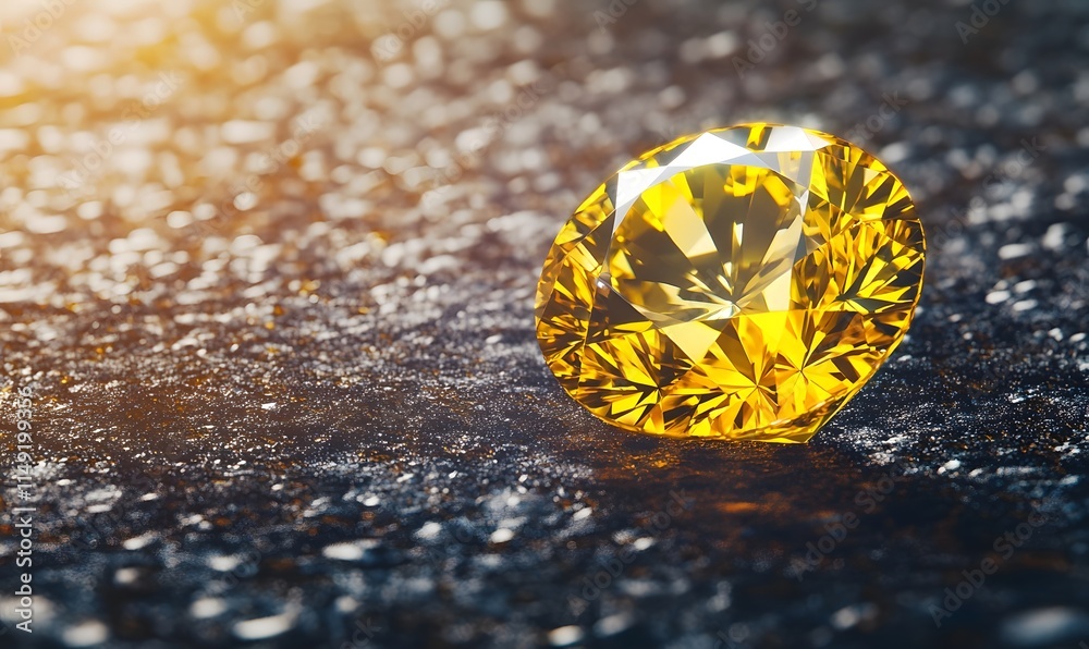 Sparkling yellow diamond on dark surface. Sparkling yellow diamond on dark surface.