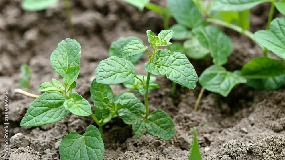 Fresh green mint plants growing in rich soil on a sunny day in a home garden Fresh green mint plants growing in rich soil on a sunny day in a home garden