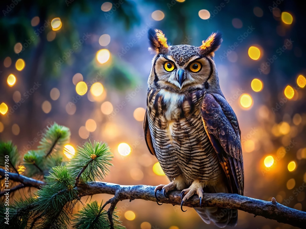 Majestic Great Horned Owl Long Exposure Photography: Night Wildlife, Bird of Prey, Forest, Nature Majestic Great Horned Owl Long Exposure Photography: Night Wildlife, Bird of Prey, Forest, Nature