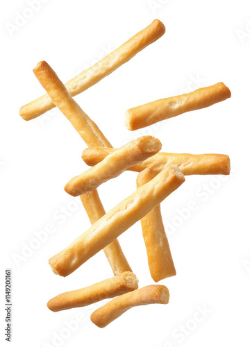 Breadsticks on a white background, isolated snack concept